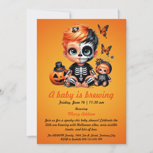A Baby is Brewing, Orange Halloween Baby Shower Invitation (Front)