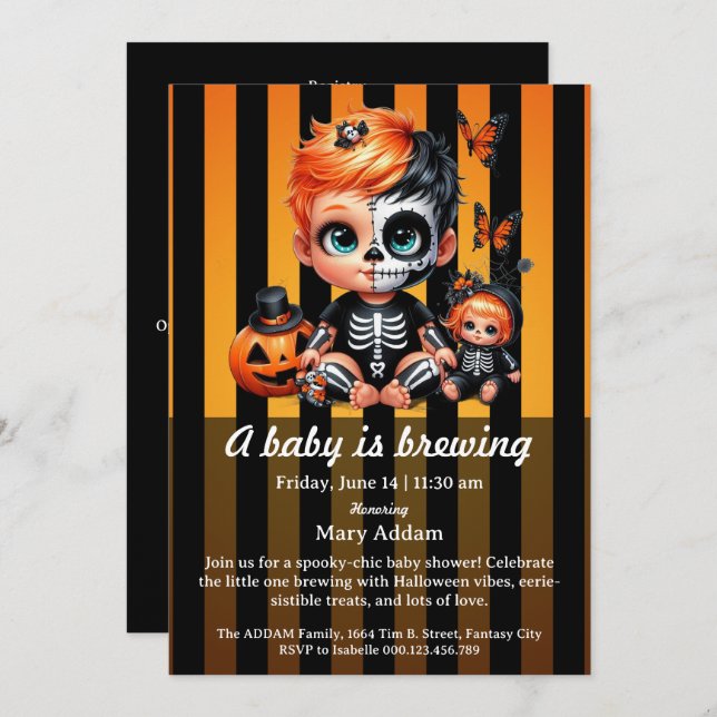 A Baby is Brewing, Orange Halloween Baby Shower Invitation (Front/Back)
