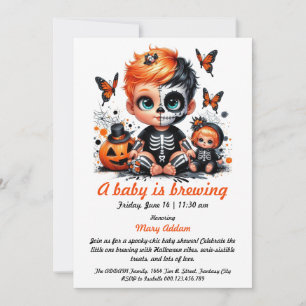 A Baby is Brewing, Orange Halloween Baby Shower Invitation