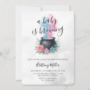 A Baby Is Brewing Pink and Blue Cauldron Invitation