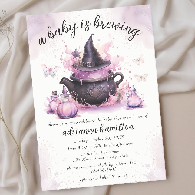 A Baby Is Brewing Pink Halloween Baby Shower  Invitation (Creator Uploaded)