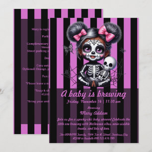 A  Baby is Brewing   Pink Halloween Baby Shower Invitation