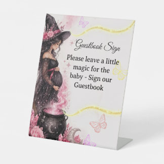 A Baby is Brewing Pink Halloween Baby Shower Pedestal Sign