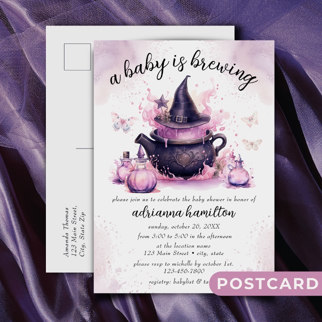 A Baby Is Brewing Pink Halloween Baby Shower  Postcard (Creator Uploaded)