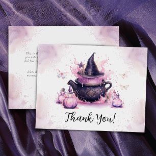 A Baby Is Brewing Pink Halloween Baby Shower Thank You Card