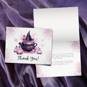 A Baby Is Brewing Pink Halloween Baby Shower Thank You Card
