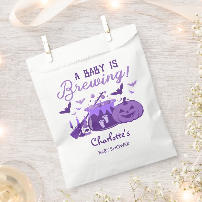 A Baby Is Brewing Purple Halloween Baby Shower Favour Bag (Clipped)