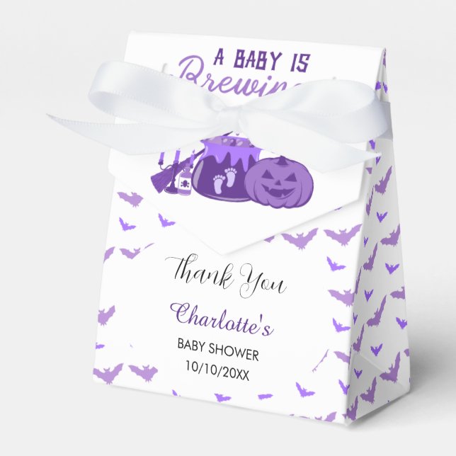 A Baby Is Brewing Purple Halloween Baby Shower Favour Box (Front Side)