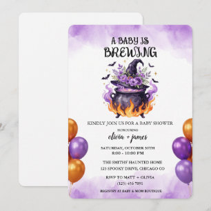 A Baby Is Brewing Purple Halloween Baby Shower Invitation