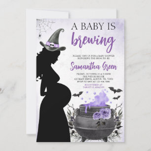 A Baby is Brewing Purple Halloween Baby Shower Invitation