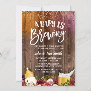 A Baby is Brewing Rustic Beer & Flower Baby Shower Invitation
