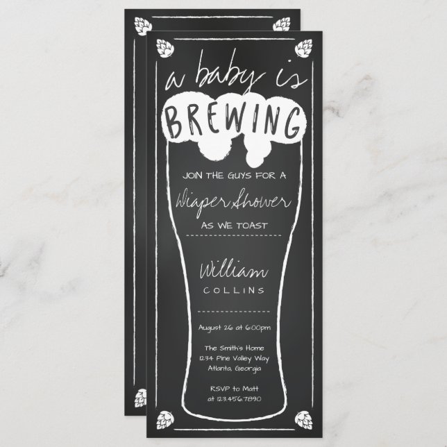 A Baby Is Brewing Shower Invitation, Diaper Shower Invitation (Front/Back)