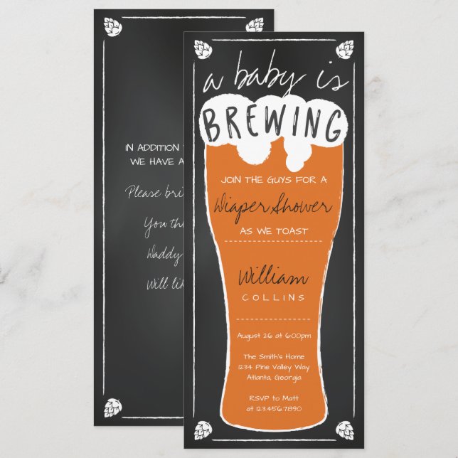 A Baby Is Brewing Shower Invitation, Diaper Shower Invitation (Front/Back)