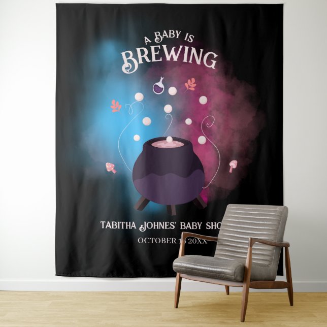 A Baby Is Brewing Spooky Gender Reveal Cauldron Tapestry (In Situ)