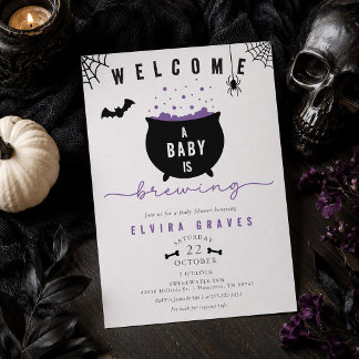 'A baby is Brewing' Spooky Halloween Baby Shower  Invitation