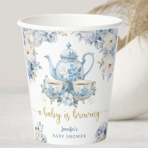 A Baby Is Brewing Tea Baby Shower Boy Floral Paper Cups