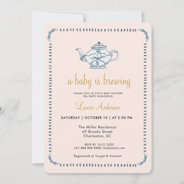 A Baby is Brewing Tea Party Baby shower Invitation (Front)