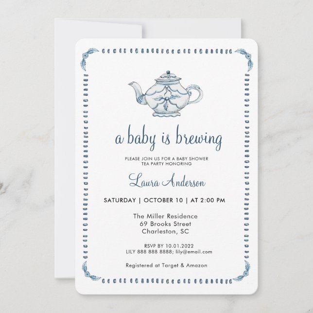 A Baby is Brewing Tea Party Baby shower Invitation (Front)