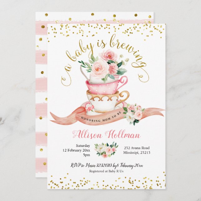 A Baby is Brewing Tea Party Baby Shower Invitation (Front/Back)
