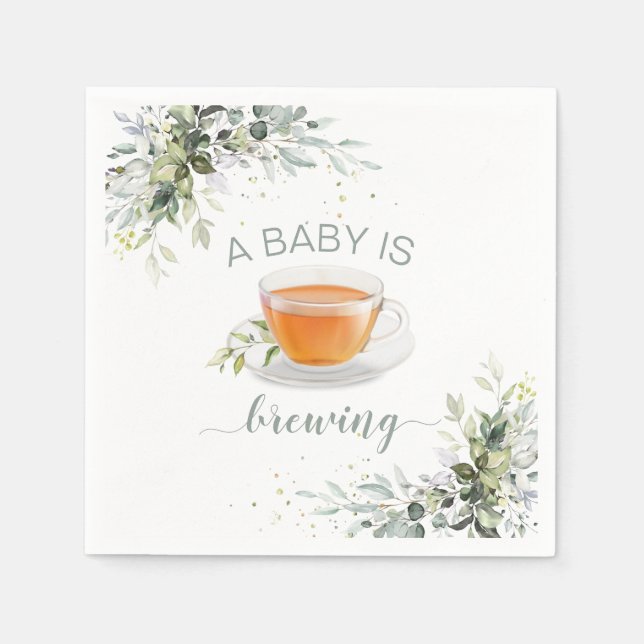A baby is brewing Tea Party Baby Shower Napkin (Front)