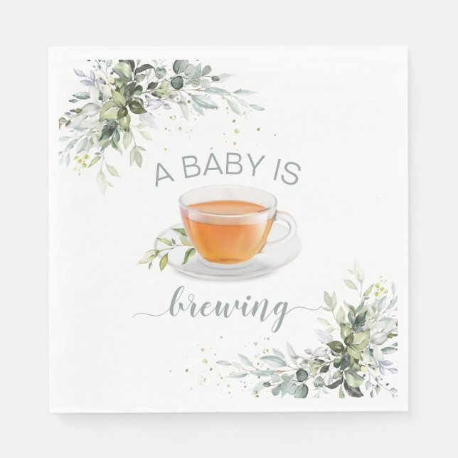 A baby is brewing Tea Party Baby Shower Napkin (Front)