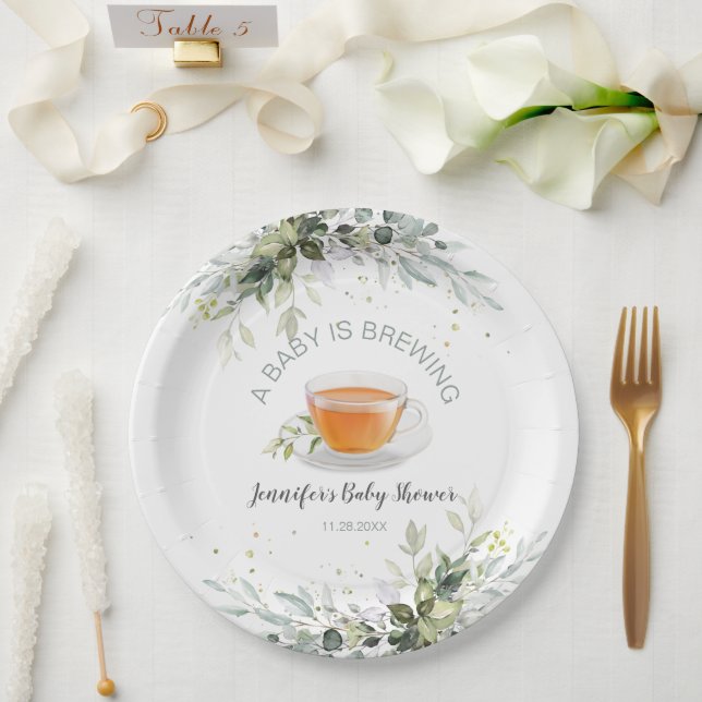 A baby is brewing Tea Party Baby Shower Paper Plate (Wedding)