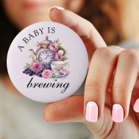 A Baby is Brewing Vintage Teapot and Tea Cups Pink