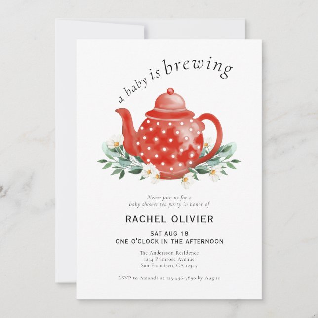 A baby is Brewing Watercolor Baby Shower  Invitation (Front)
