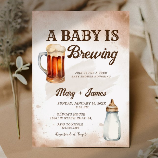 A Baby is Brewing Watercolor Coed Baby Shower Invitation (Creator Uploaded)