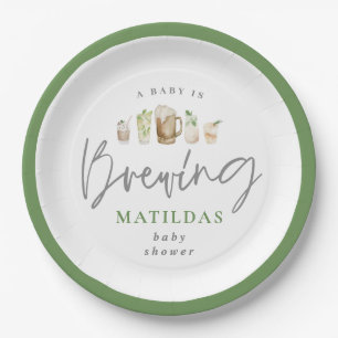 A baby is brewing watercolour beer baby shower pap paper plate