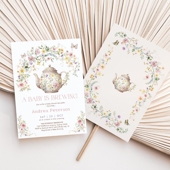 A Baby is Brewing Wildflower Tea Party Baby Shower Invitation (Creator Uploaded)