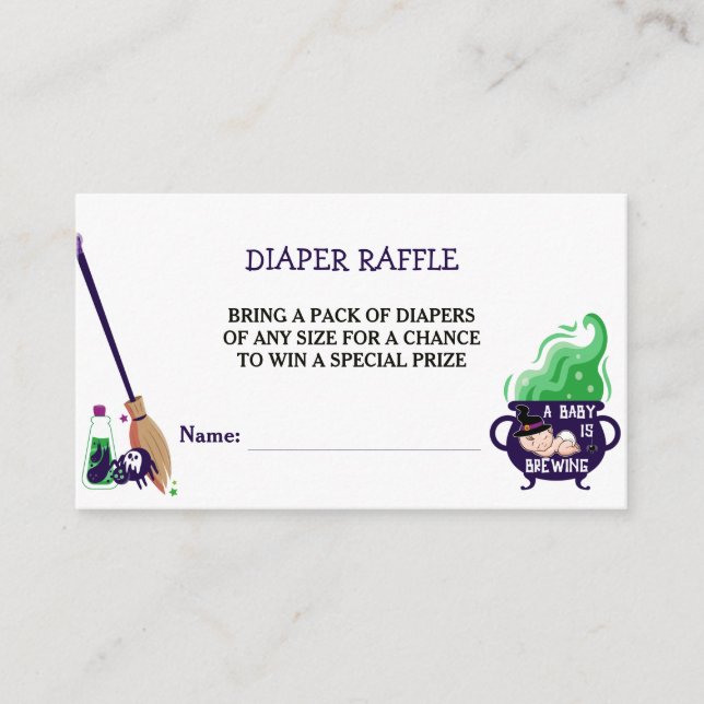 A Baby Is Brewing Witch Baby Shower Diaper Raffle Enclosure Card (Front)