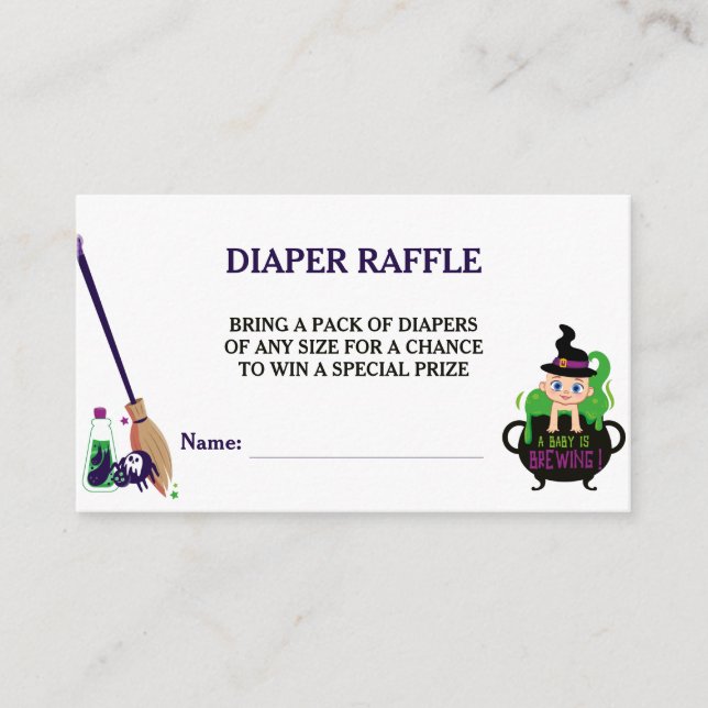 A Baby Is Brewing Witch Baby Shower Diaper Raffle Enclosure Card (Front)