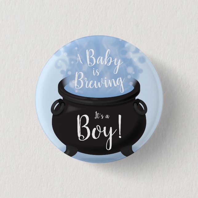 A Baby is Brewing Witch Baby Shower Gothic Blue 3 Cm Round Badge (Front)