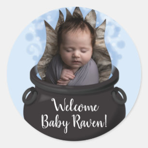 A Baby is Brewing Witch Baby Shower Gothic Blue Classic Round Sticker