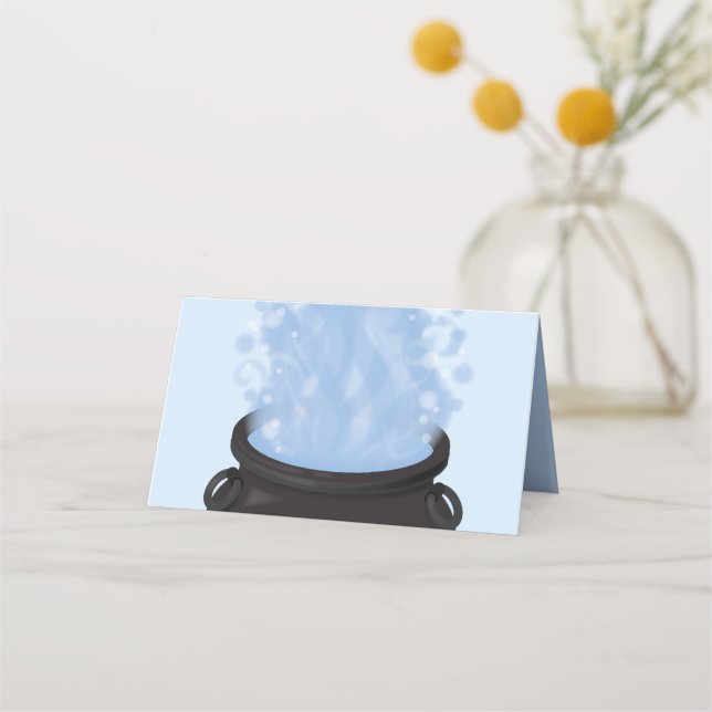 A Baby is Brewing Witch Baby Shower Gothic Blue Place Card (Front)