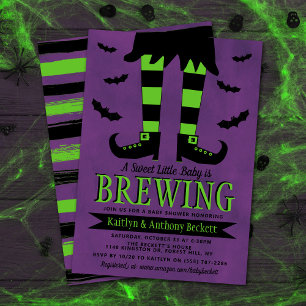 A Baby Is Brewing Witch Halloween Baby Shower Invitation