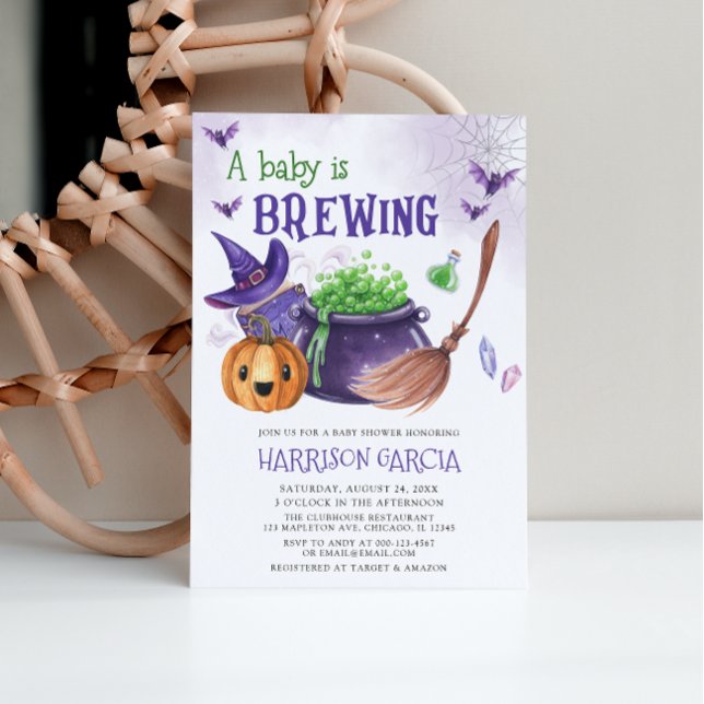 A Baby Is Brewing Witch Halloween Baby Shower Invitation (Creator Uploaded)