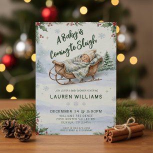 A Baby is Coming to Sleigh Winter Christmas Shower Invitation