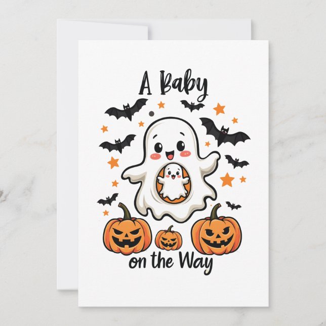 A Baby on the Way Pastel Ghost Pregnancy Halloween Invitation (Front)