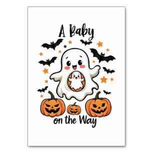 A Baby on the Way Pastel Ghost Pregnancy Halloween Table Number