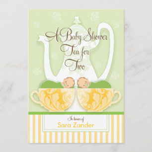 A Baby Shower Tea Party     Gender Neutral Twins Invitation