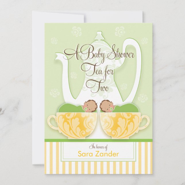 A Baby Shower Tea Party  |  Gender Neutral Twins Invitation (Front)