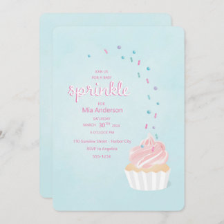 A baby sprinkle shower invitation with cupcake