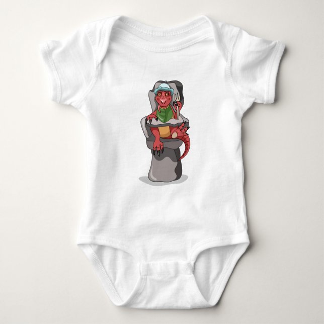 A Baby Tyrannosaurus Rex Sitting In A High Chair. Baby Bodysuit (Front)