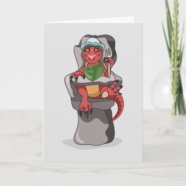 A Baby Tyrannosaurus Rex Sitting In A High Chair. Card (Front)