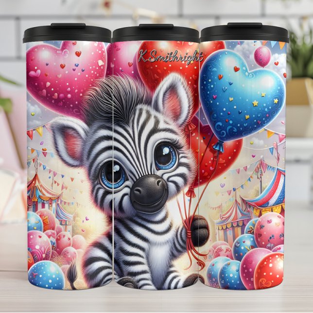 A Baby Zebra with Heart Balloons Thermal Tumbler (Creator Uploaded)