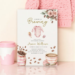 a babys brewing pink baby shower invitation