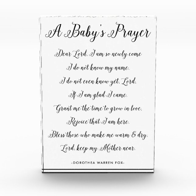 A Baby's Prayer Poem - Art Print Nursery Colours Photo Block (Front)