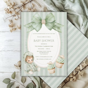 A Babysauraus is on the Way Sage Green Baby Invita Invitation